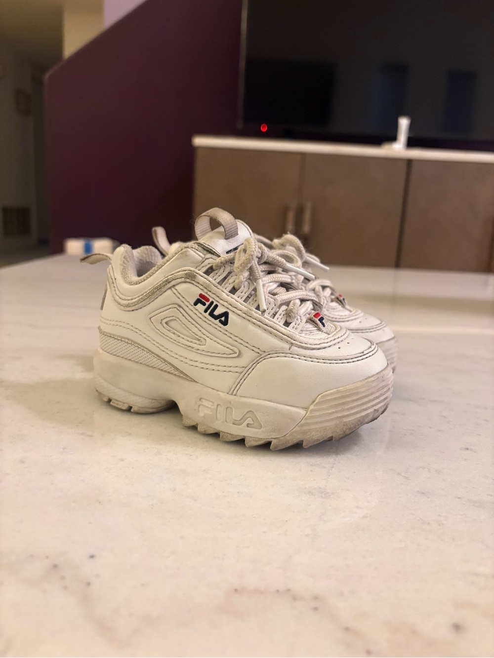 Fila Kids White Sneakers with Red & Blue Logo